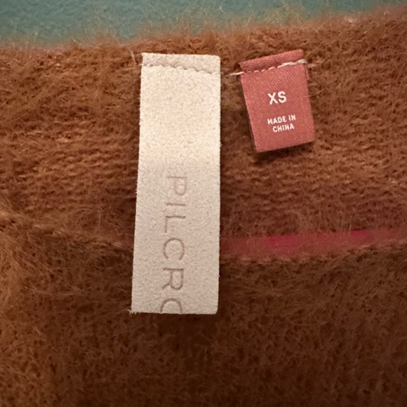 Anthropologie Pilcro Cropped Eyelash Sweater Size XS Fuzzy Honey Brown - Picture 3 of 5